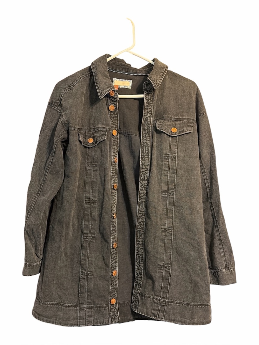 Pilcro Anthropologie Black Denim Chore Jacket XS Shacket Oversized Cotton Rodeo